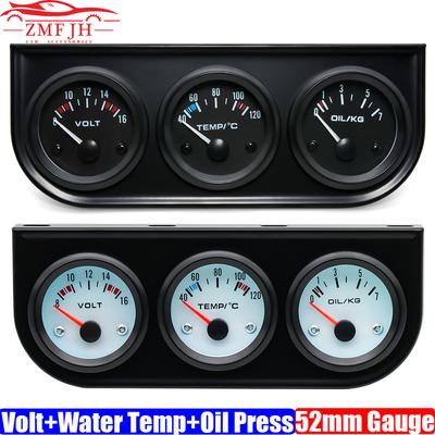 52mm Messgerät Triple Kit 3 IN 1 Auto Messgerät Wassertemperatur/Öltemperaturanzeige Öldruckanzeige Spannung+Sensor Gehäuse für Auto 12V