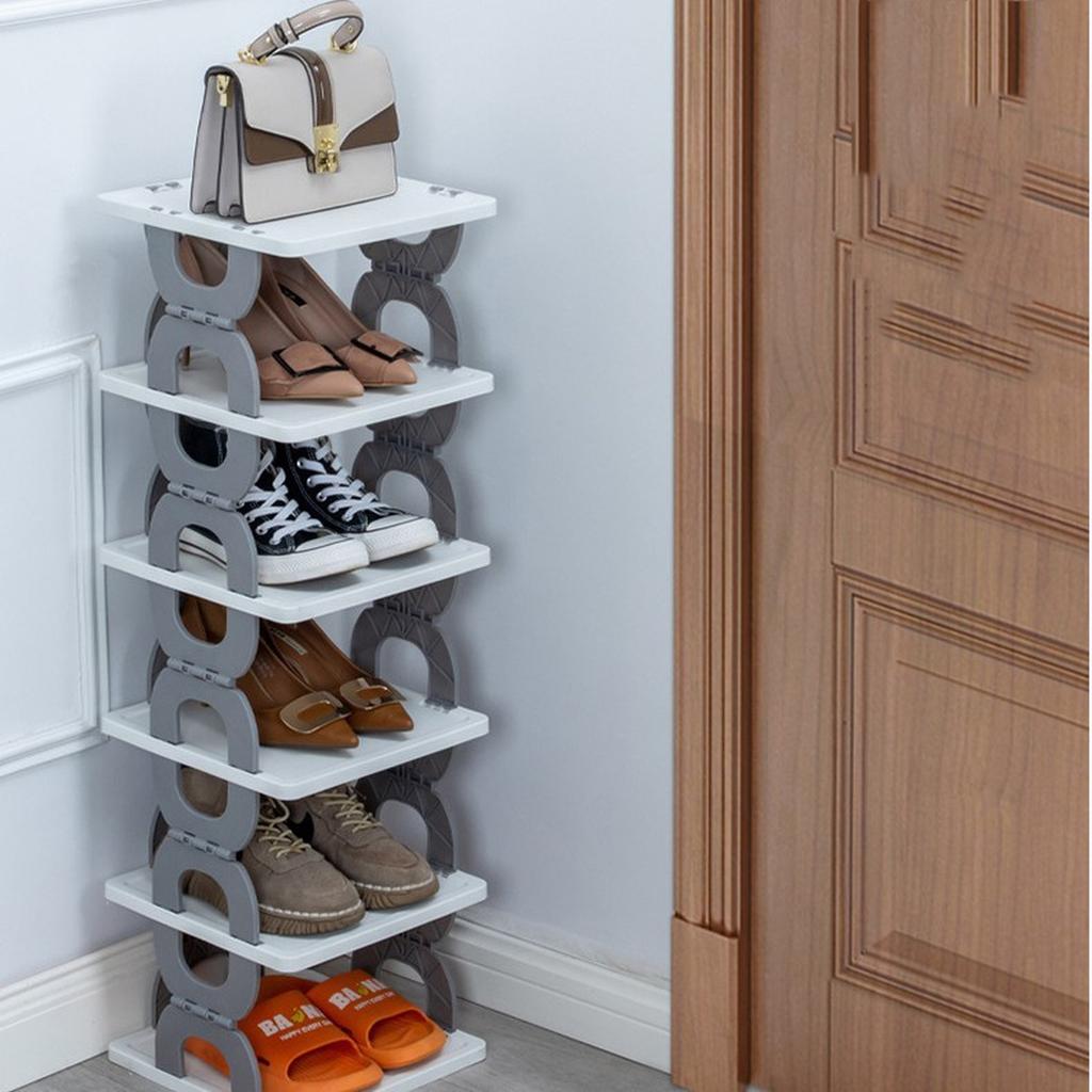 Foldable Multi Layer Shoe Rack Plastic Shoe Storage Organizer Home Entryway Bathroom Dormitory Shoe Cabinet 6 Tier Shelf