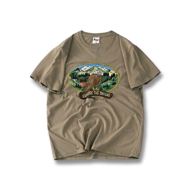 American Retro Print Pure Cotton Short-Sleeved T-shirt Men's Summer Trendy Bottoming Shirt Export Boys Cotton T-shirt