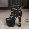 Women's 13cmUltra High Heels Ankle Boots Trend Rivet Silver Chain Platform Short Boots Women Punk Style Chunky High Heels Shoes