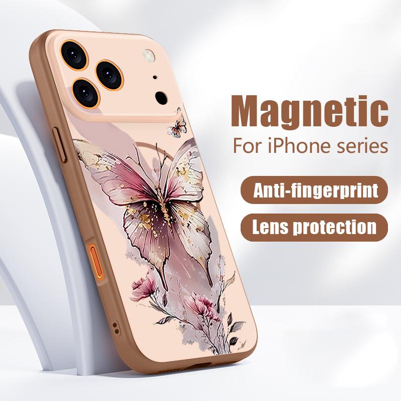 Pink Butterfly Watercolor Pattern Case For iPhone 17 Pro Max Magnetic For Magsafe Skin Feeling Cover For iPhone 16 15 14 13 Pro Max