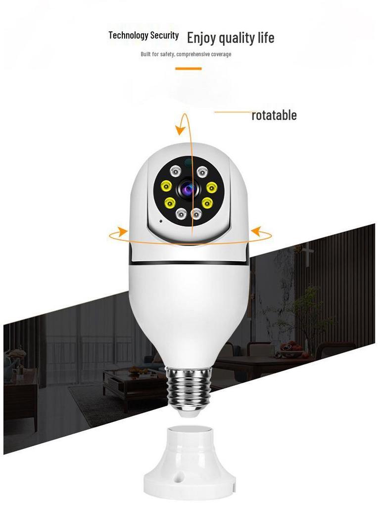 360° Wireless Surveillance Light Bulb Camera with Mobile Remote and Full-Color Night Vision HD Monitoring