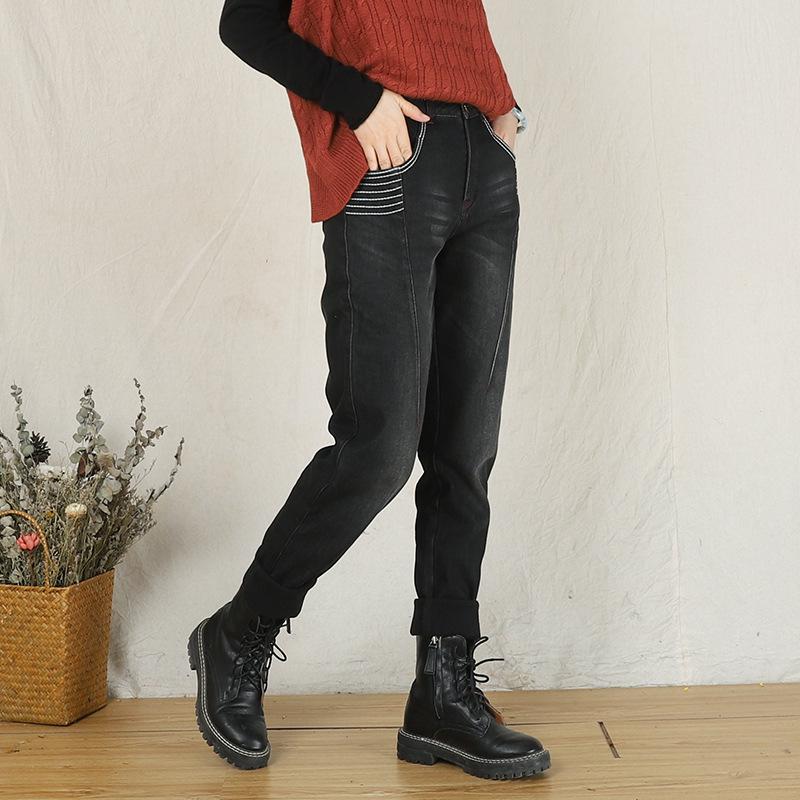 Women s High Waist Embroidered Velvet Skinny Jeans - Black Medium чёрный