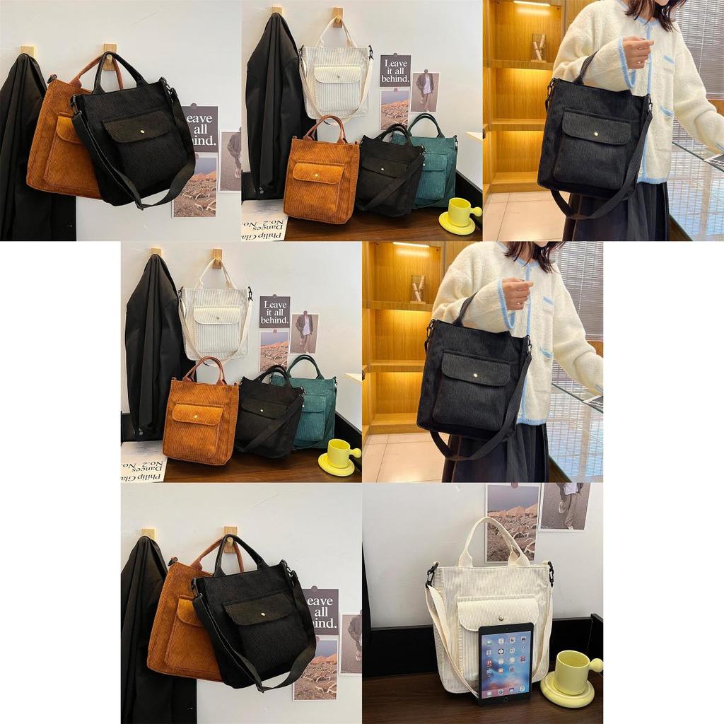 Minimalist Japanese Style Canvas Shoulder Bag For College Students With Zipper Closure