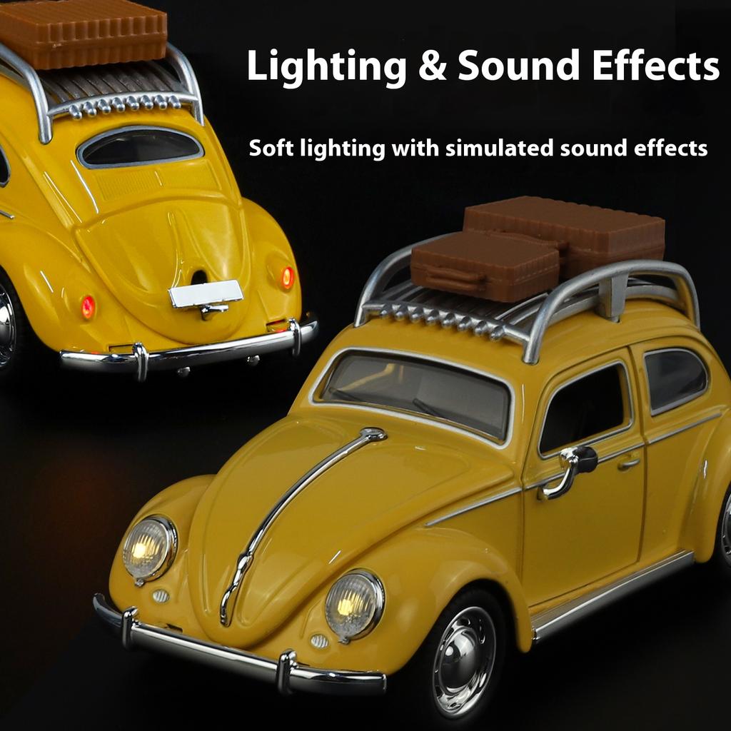 1/32 Volkswagen Beetle Alloy Die-cast Car Model Sound and Light Bring Back Pull Function Vehicle with Base Ornament Children's Gift