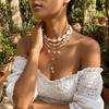 Shell Starfish Seed Bead Long Necklace 4-Piece Set Beach Vacation Style Stacking Designer Imitation Pearl Collarbone Chain