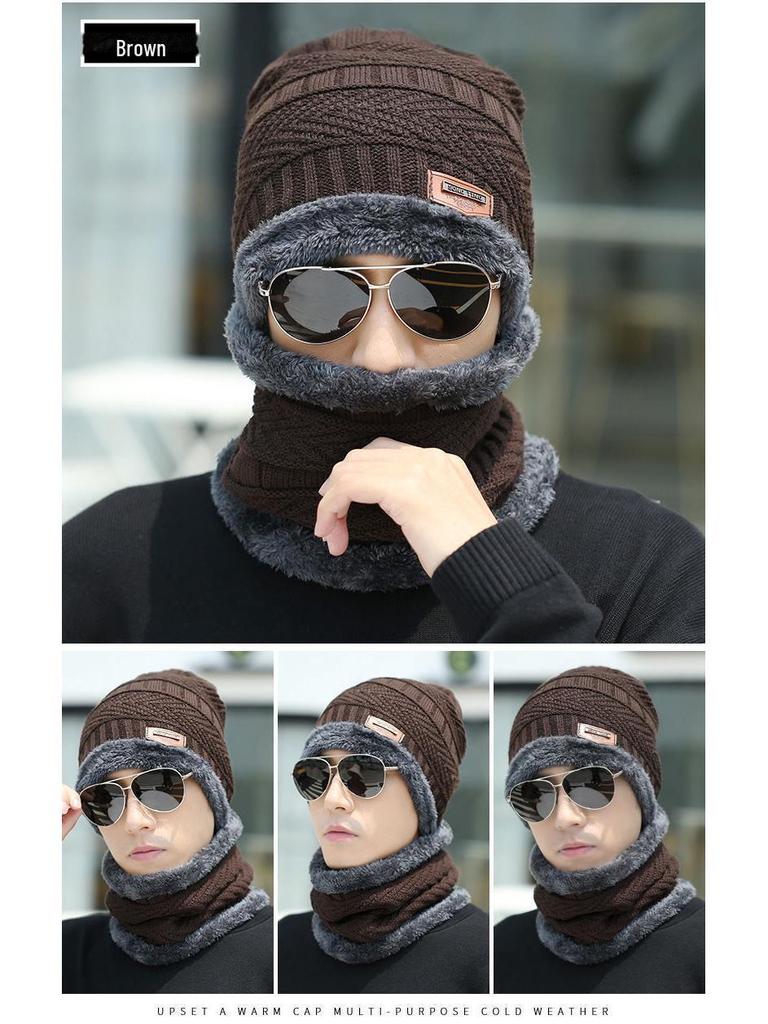Unisexová zimní pletená čepice a sametová šála: Hustá vlněná čepice s ochranou uší pro chladné počasí pro rodiče a děti