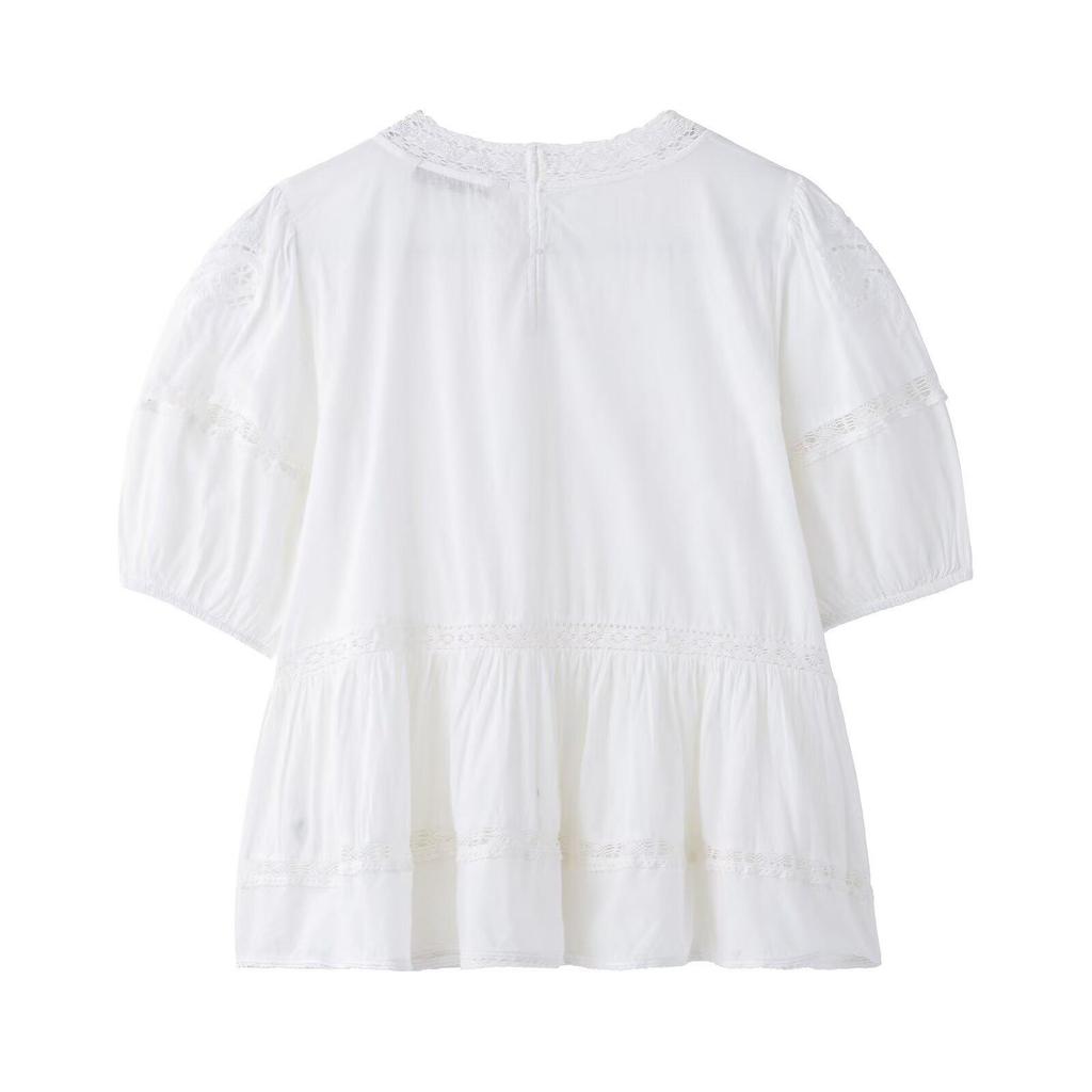TAOP&ZA Women's Elegant Embroidered Short Sleeve Shirt - Spring/Summer
