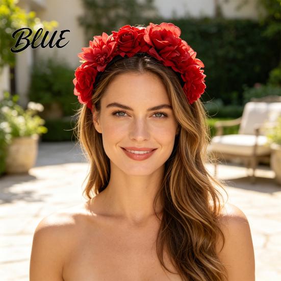 Comfortable Anti-slip Headband 3D Flowers Hair Hoop Halloween Party Headband Simulated Flower Rose for Vacation Dance Accessories Gift Photogenic