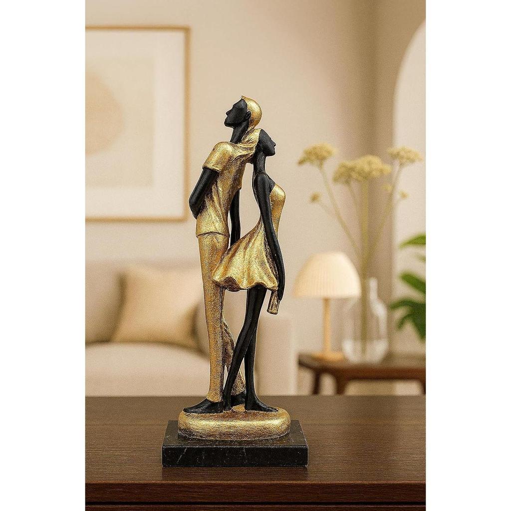 Stylish Golden Black Resin Romantic Couple Statue for Home Decor (Pack of 1, Black & Golden)