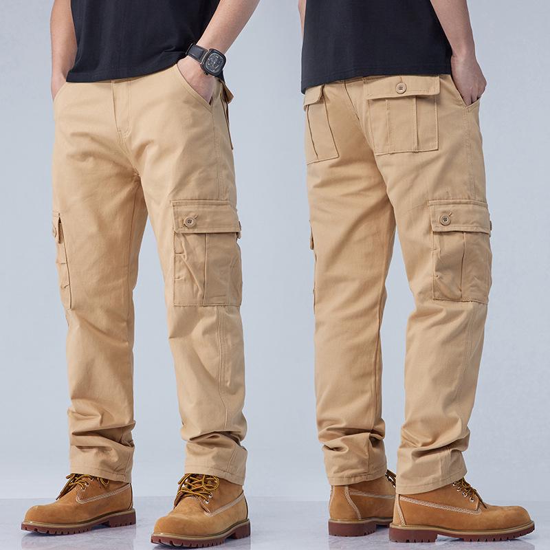 Men's Multi-Pocket Cargo Pants - Loose Fit, Straight Leg, Wear-Resistant, Ideal for Outdoor Sports and Work.