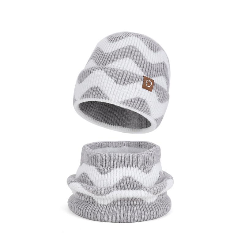 Зимний уличный теплый шарф с защитой ушей, комплект из двух предметов, двухцветная вязаная шерстяная шапка, женская