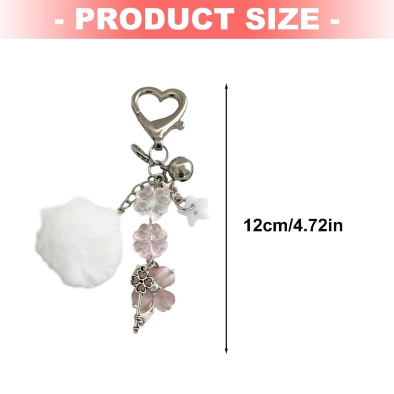 Vintage Four Leaf Grass Charm Keychain With Millennial Star Design Beaded Retro Accessory For Phone Bag Gift