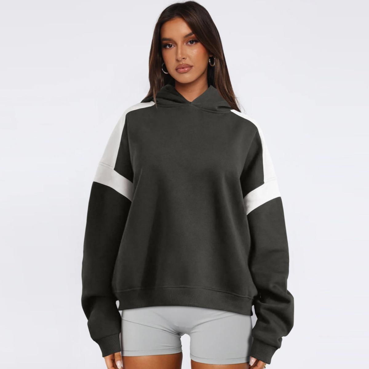 

2025 Women s Loose Color Block Ribbed Sweatshirt Casual Streetwear Fashion Oversized Pullover Top XL