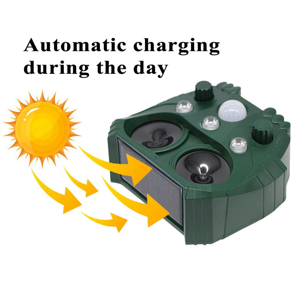 Répulsif anti-animaux solaire d'extérieur, répulsif ultrasonique avec détecteur de mouvement et lumière stroboscopique LED, résistant aux
