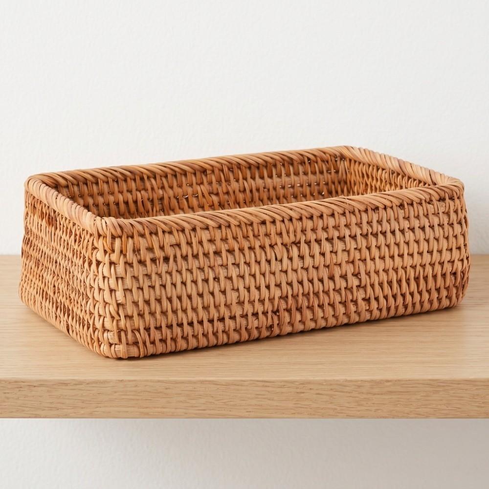 Rattan Wicker Storage Basket Rectangular Snack Toy Storage Basket Living Room