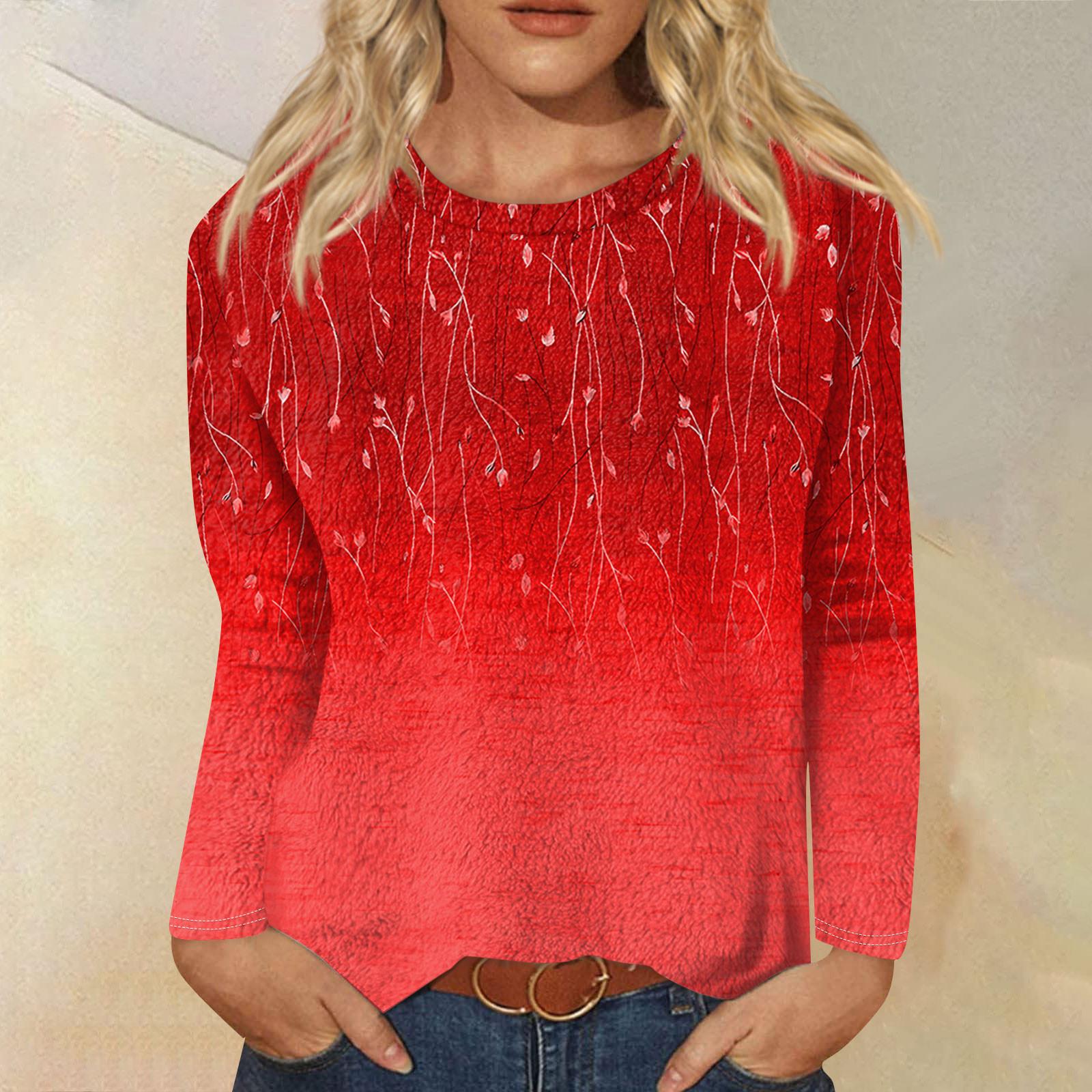 

Женская модная повседневная фланелевая футболка с длинным рукавом и круглым вырезом с принтом XL красный