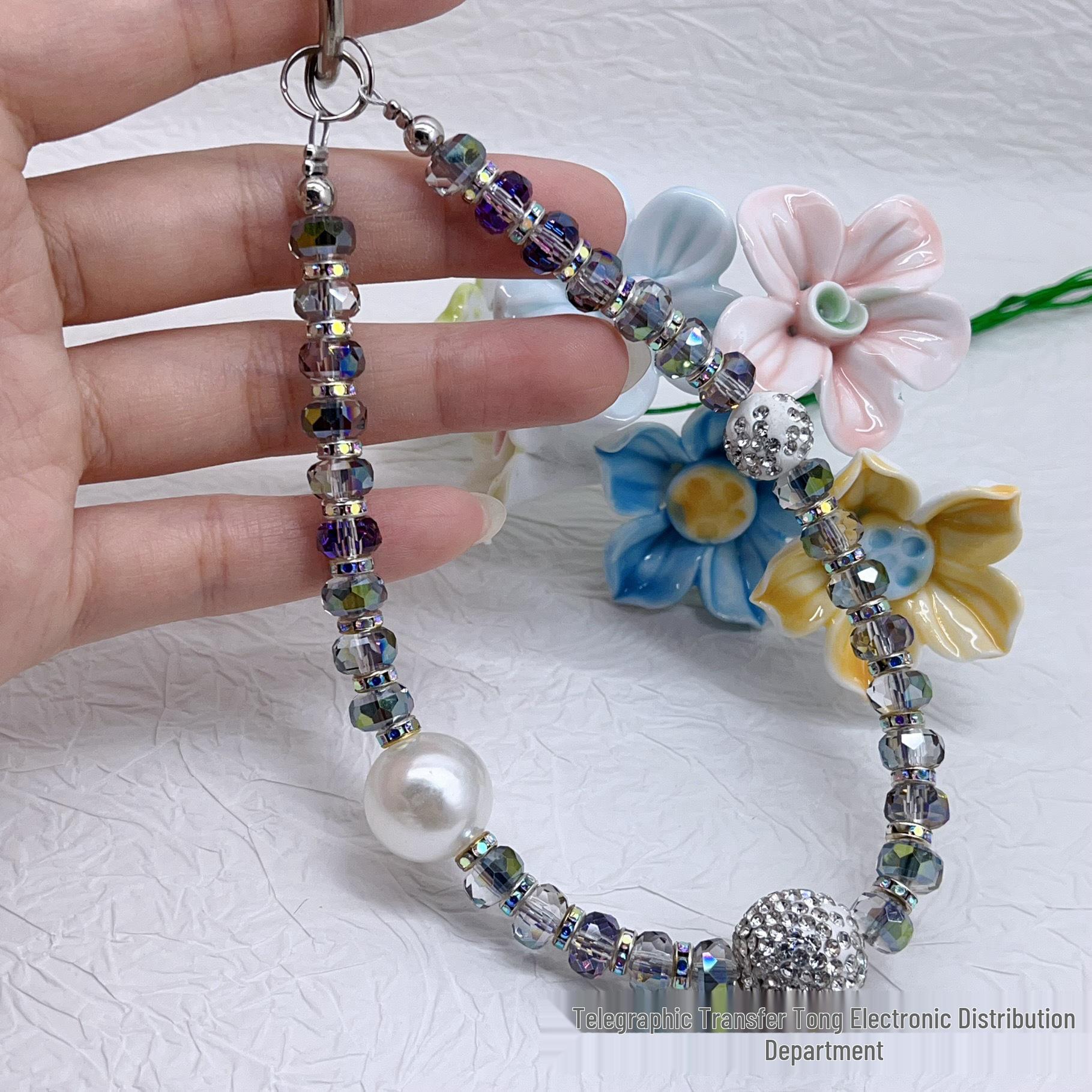 Minimalist Car Wheel Rhinestone Beaded Phone Wrist Lanyard Keychain for Women