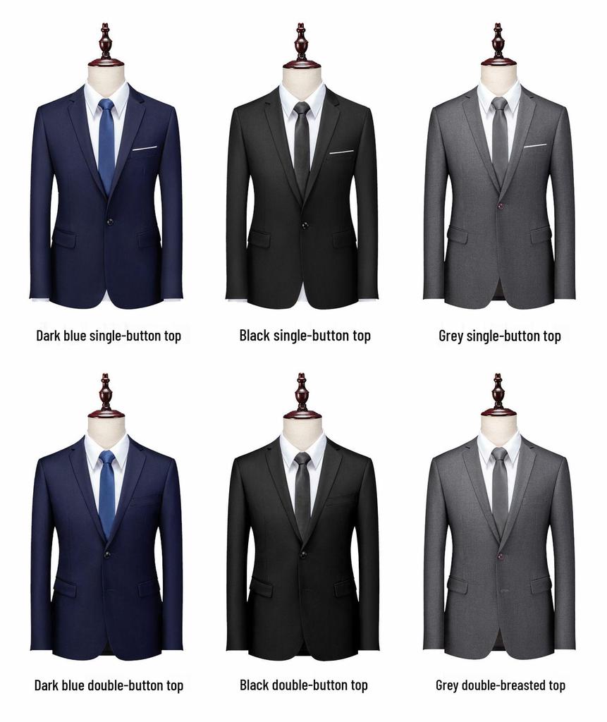 Men's Slim Fit Business Formal Suit Jacket - Wedding & Workwear (Black, Gray, Dark Blue)