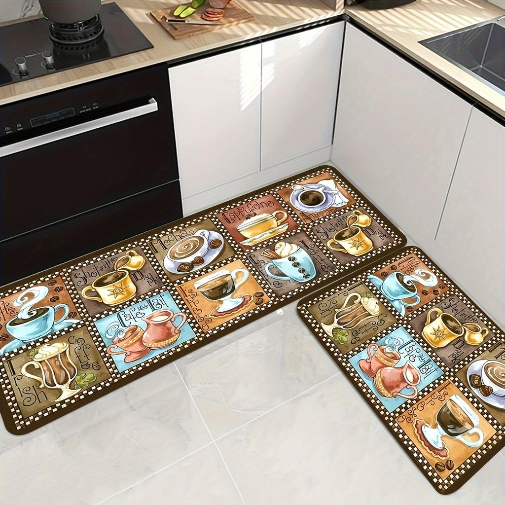 1Pcs Coffee Pattern Floor Mat Modern Kitchen Polyester Rug Non-Slip Colorful Indoor Carpet, For Home Bathroom Bedroom Living Room Decor