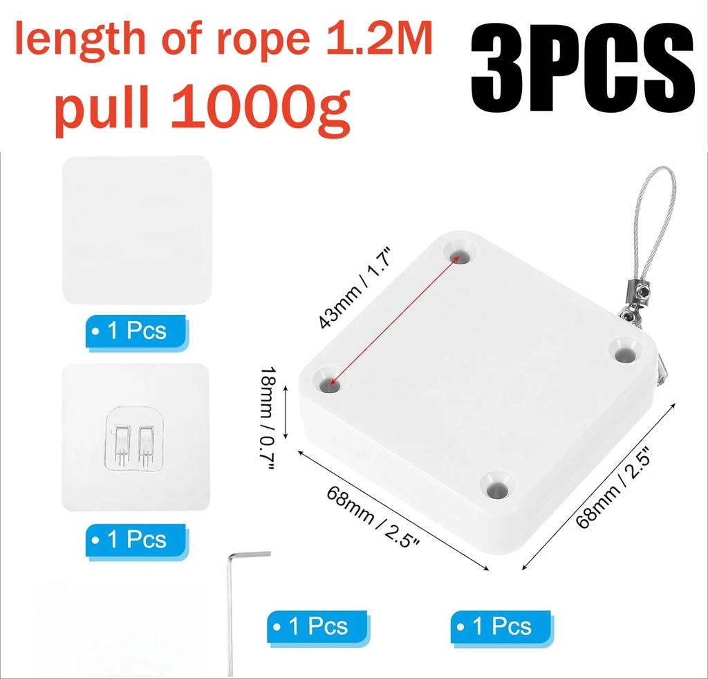 Automatic Door Closer Punch-free 500g-1000g Wire Rope Retractable Automatic Recovery Coil Closing Device Furniture Hardware Tool