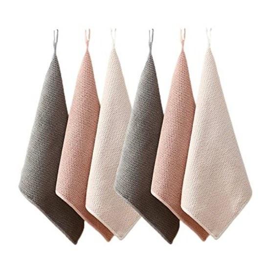 Kitchen Towelkitchen Clothdish Towelhand Toweldishclothloopedquick-drying Kitchendish Drying Cloth3030cmset 6absorbentkitchenhand (2 Gray 2 Beige