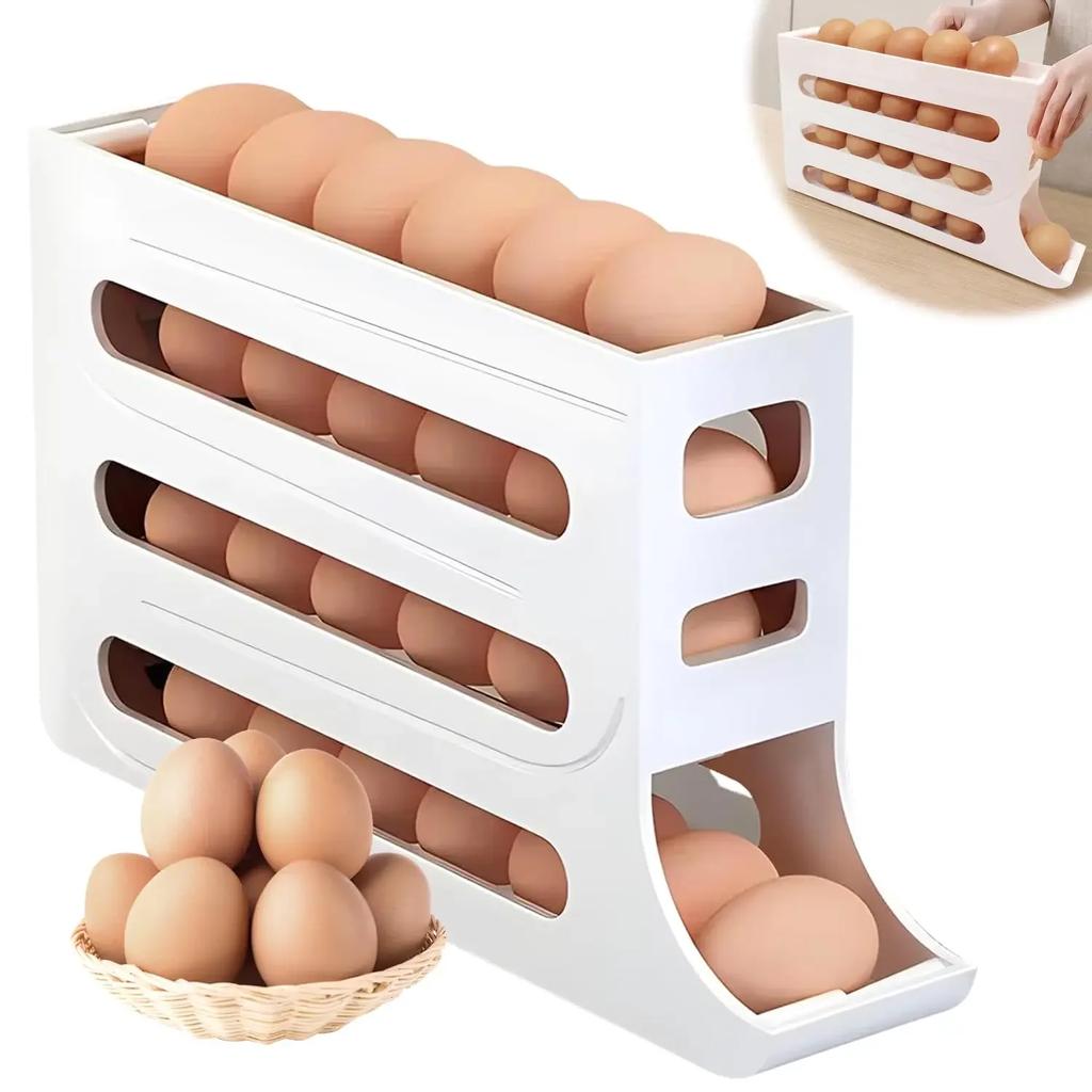 Egg Holder for Fridge,4 Tiers Egg Container,Auto Rolling Fridge Egg Organizer for Refrigerator