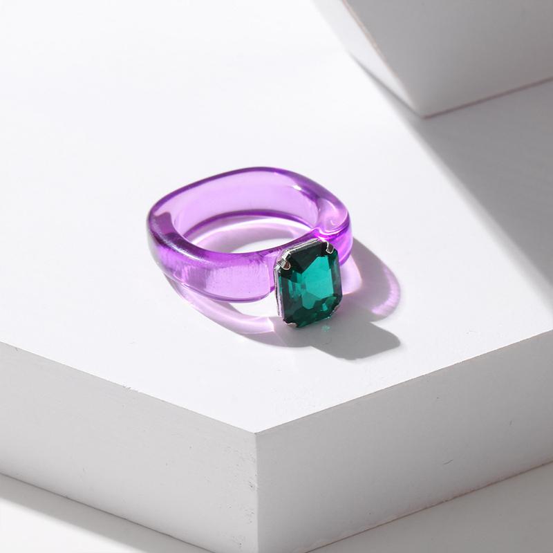 Fashion Simple Inlaid Colorful Zircon Resin Ring Women Sweet Cute Birthday Party Commemorative Jewelry Gift