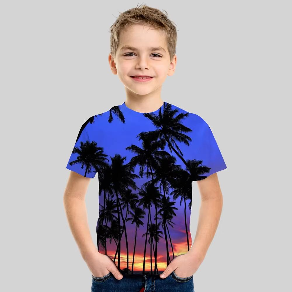 Tricou 3D Copac de Cocos pentru Băieți Mânecă Scurtă Vacanță de Vară Tropical Hawaiian Poliester Copii Gât Rotund Exterior Casual Zilnic Topuri