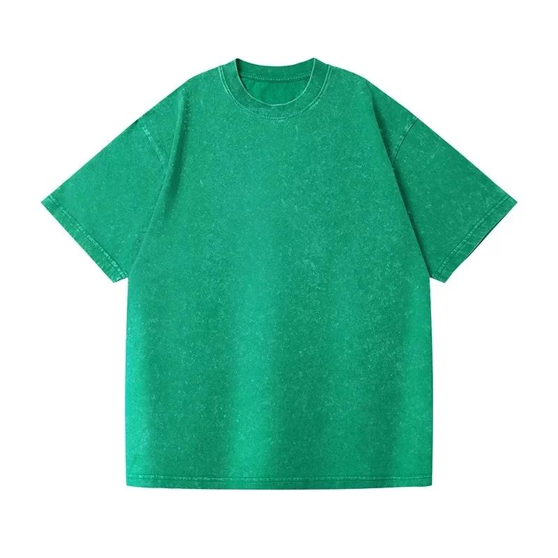 Summer Oversize Men's Cotton T-Shirt Heavyweight Wax Dyeing Washed Outdoor Style Short Sleeve Crew Neck Tops