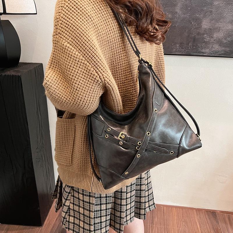 2025 new European and American fashion locomotive bag oil wax punk style shoulder tote bag large capacity oblique span bag trendy bags