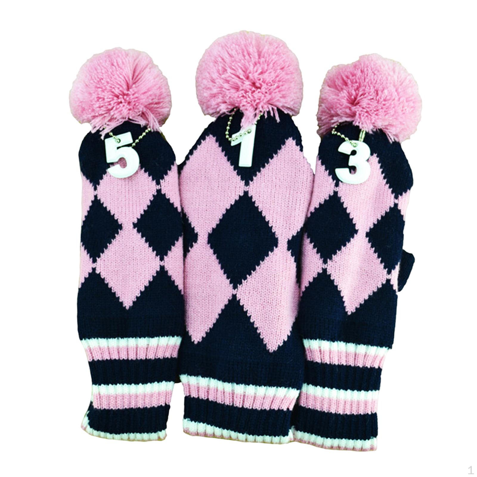 

3Pcs Knitted Golf Club Head Cover for Woods Driver Fairway with Number Tags Golfer розовый