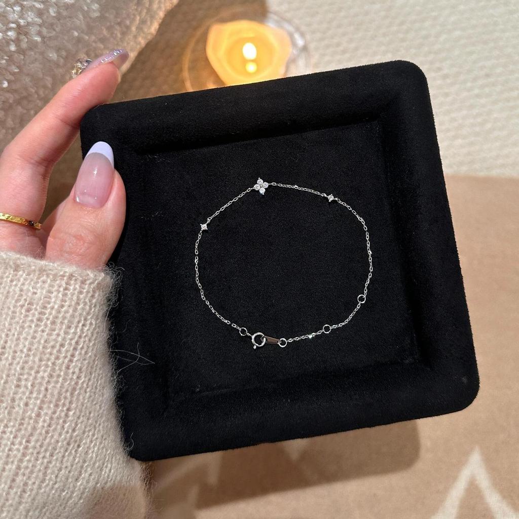 18K Gold Plated Sterling Silver Four-Petal Zircon Bracelet - Women's Elegant Luxury Jewelry