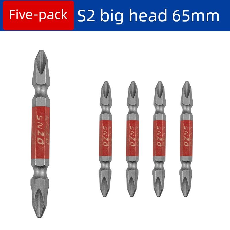 

Cross Head Screwdriver Tungsten Steel Bit Long Strong Magnetic S2 Hexagon Socket Slotted Screwdriver Head Size Plum Blossom Double Head Suit (Five Pack) Taiwan material big head 65mm