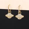 Micro Paved Clear Cubic Zirconia Saturn Charm Drop Earrings Full Stone Inlaid Small Hoop Gold Tone Cosmic Ladies Accessories