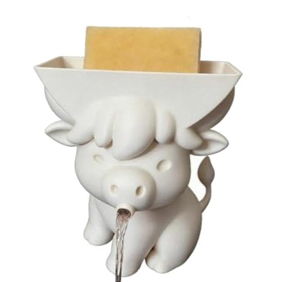 Highland Cow Sponge Holder Cute Cow Sponge Caddy with Drain 3D Printed Fun Sponge Holder Keeps Sponge Upright And Dry for Bathroom Kitchen Sink белый