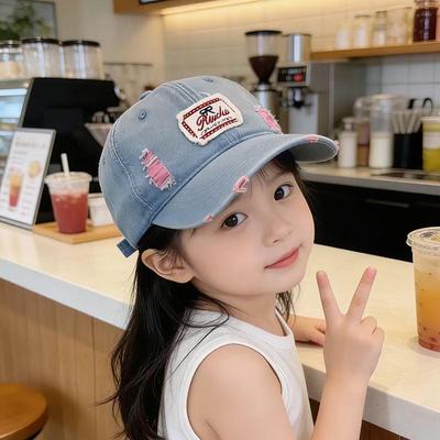 Trendy Kids' Denim Flat Cap with Distressed Design - Spring/Autumn Sunshade Baseball Hat for Boys and Girls