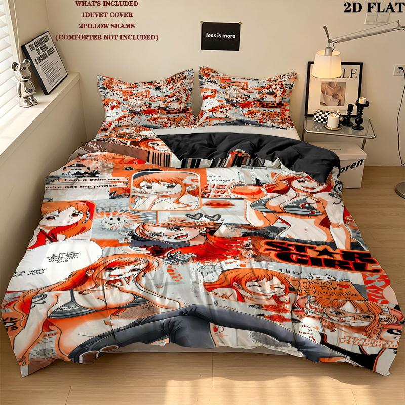 Nami Pattern Bedding Quilt Set Quilt Cover Pillowcase Home Birthday Gift(1 * Duvet Cover + 2 * Pillowcase, Without Core)