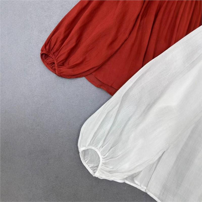 Johnature Summer Japanese Korean Forest Retro Round Neck Pressed Pleats Versatile Loose Shirts Casual Thin Women Tops