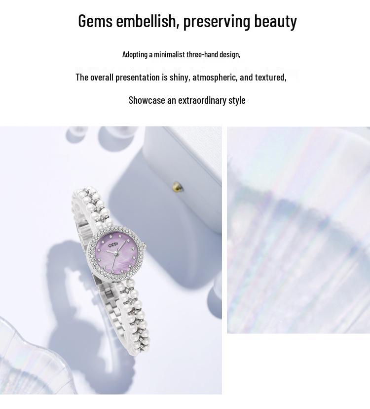 Gedi Women's Diamond-Set Mother-of-Pearl Luxury Watch with Pearl Band and Quartz Movement
