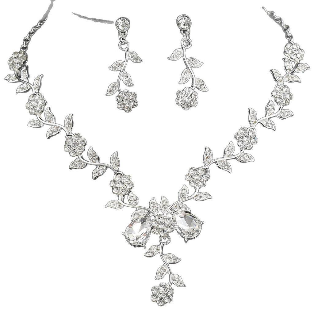 Alloy Rhinestone Wedding Necklace Earrings Bridal Wedding Accessories Banquet Ladies Jewelry