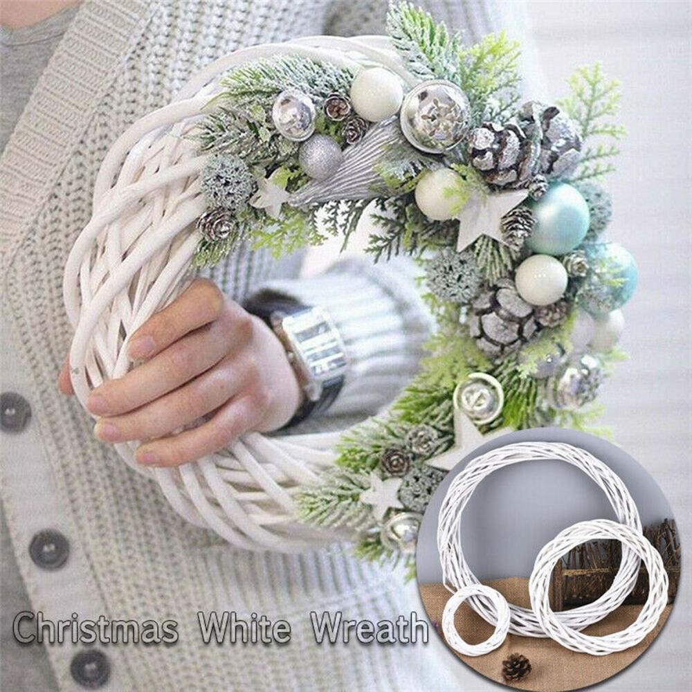10-30CM White Wreath Garland Hanging Vine Ring Christmas Rattan Ring DIY Craft Xmas Ornaments Xmas Party Decorations