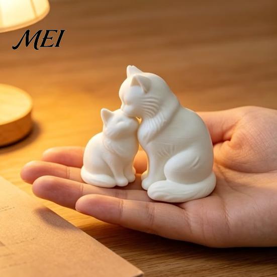 Minimalist Desk Accessories 3D Printed Cat Figurine, Cute Mother And Baby Kitten Statue, Weighted Desktop Figurine Animal Ornament for Home,