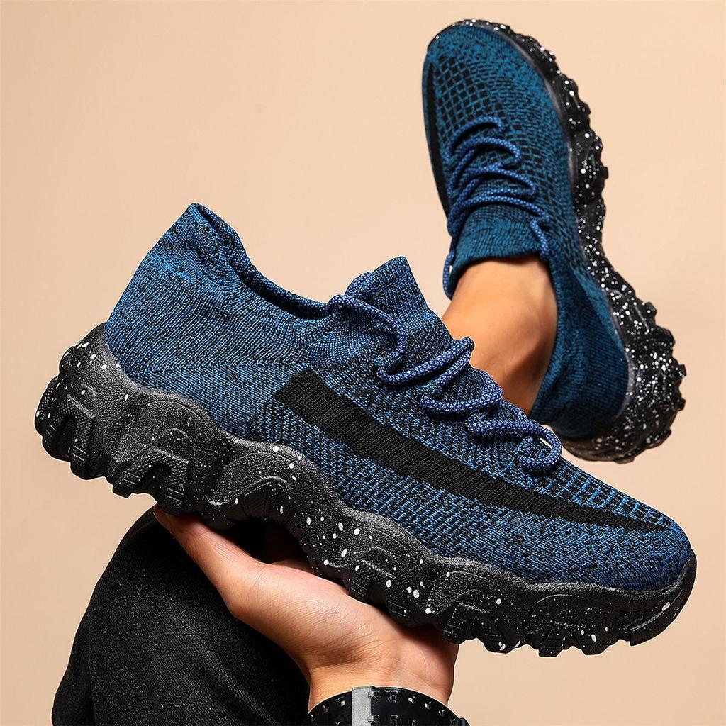 Men'S Casual Sneakers  Breathable Knit Upper Geometric Pattern Lace-Up Closure Durable Rubber Sole Comfortable Fabric Lining for Spring Sports