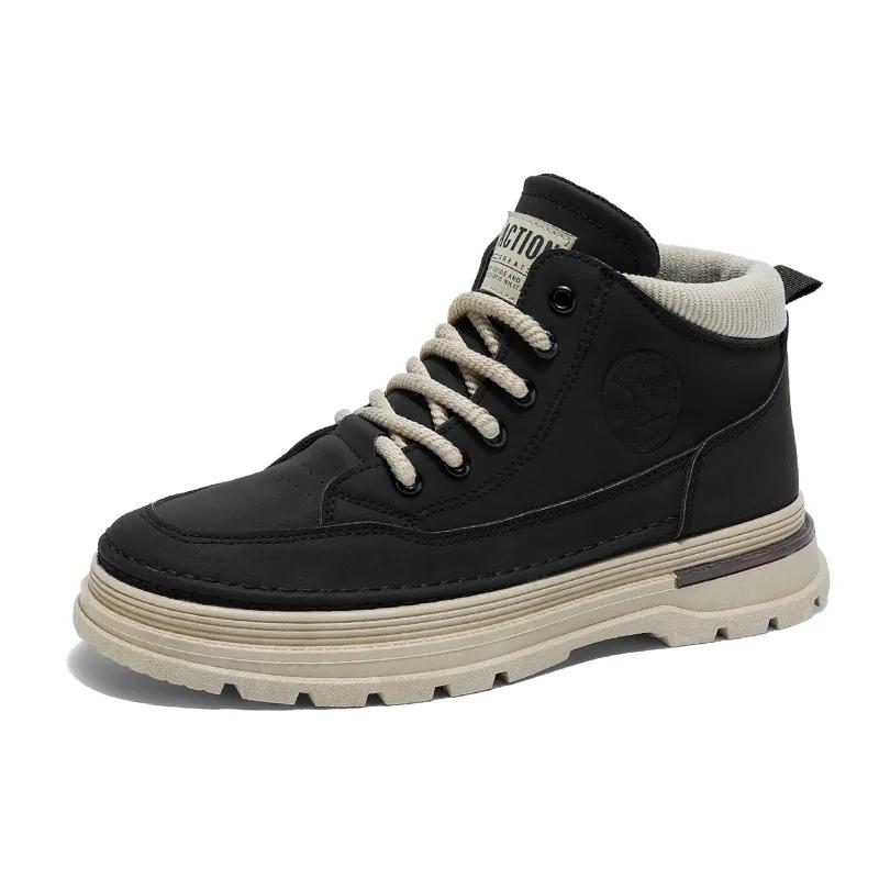 Móda Pánské Ležérní Krátké Boty na Silné Podrážce Módní Pracovní Boty v Britském Stylu Pánská Podzimní Ležérní Obuv Retro Boty s Vysokým Svrškem Pánská Kotníková Obuv