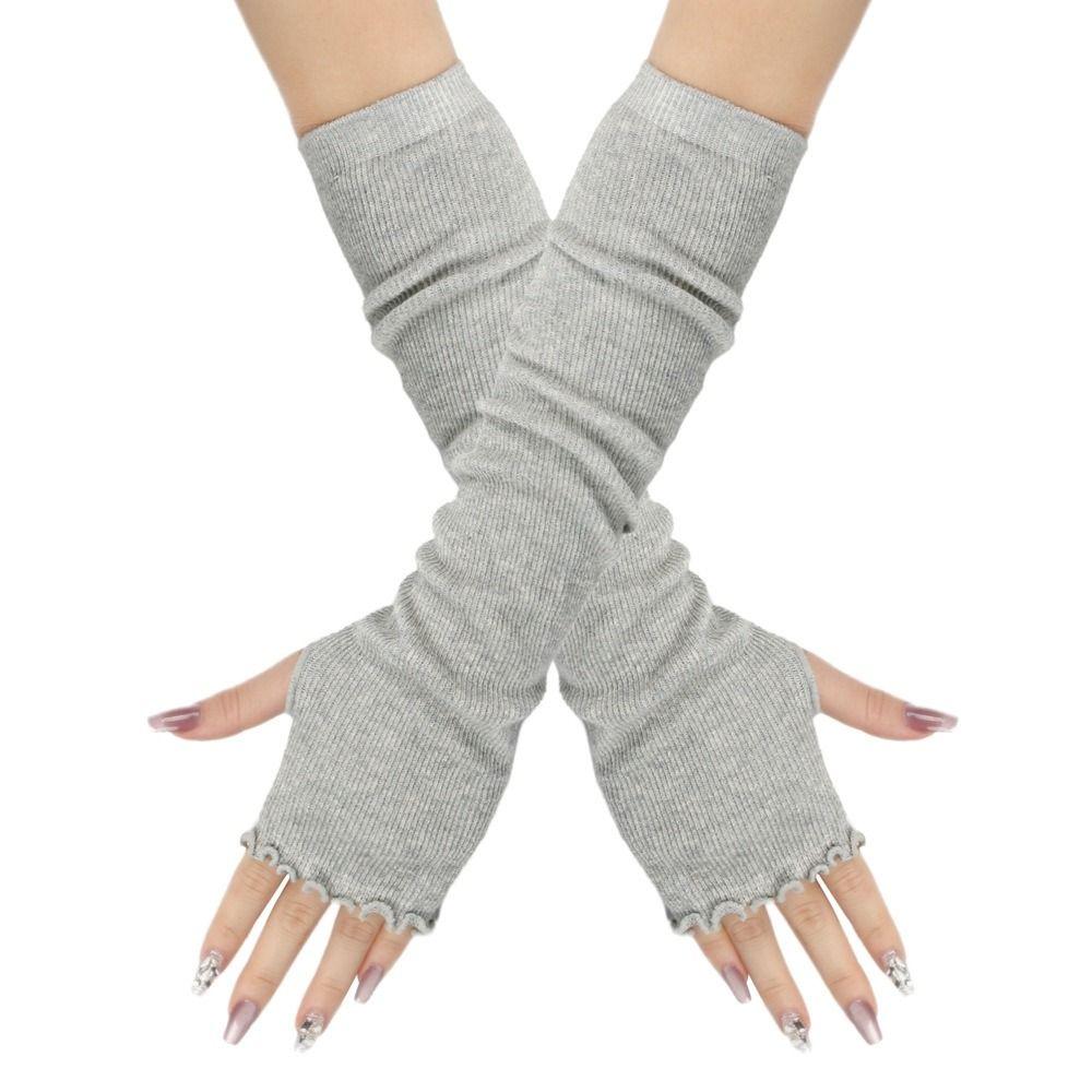 

Solid Color Knitted Gloves Long Gloves Winter Gloves Simple Flounce Half Finger Gloves Outdoor темно серый