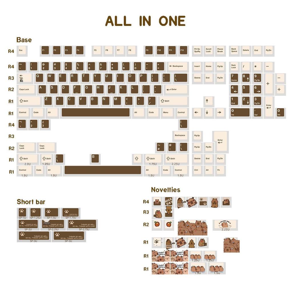 JKDK Capybara Custom Dye-Sublimation Keycaps: Original Height In 68, 75, 84, 87, 980 Layouts