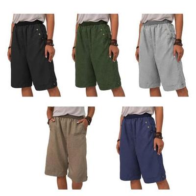 Baumwoll- und Leinen-Shorts, Fünf-Punkt-Hose, lässige Damenhose mit geradem Bein