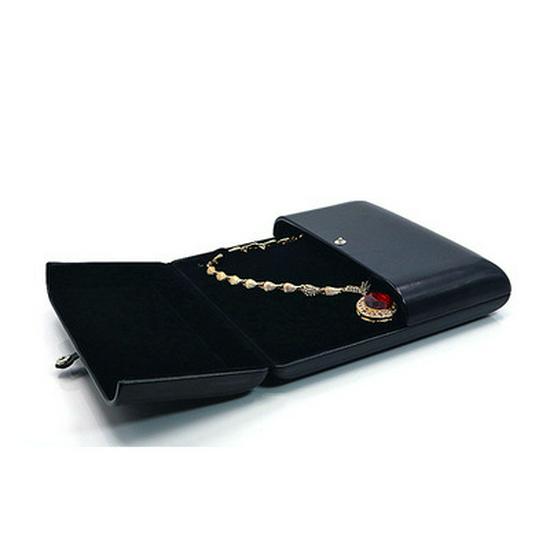 Black Leather Dual-Opening Jewelry Box for Rings, Earrings, Necklaces, and Bracelets