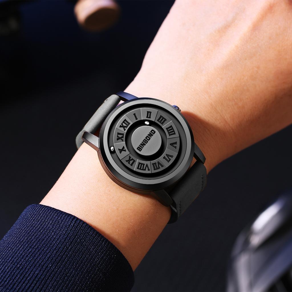 BINBOND Herren Schwarz Tech Magnetische Levitation Uhr Neues Konzept Kreative Persönlichkeit Wasserdicht Quarz Armbanduhr für Herren Geschenk